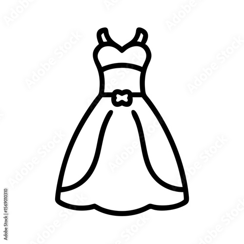 Elegant wedding dress illustration in minimalist line art style  