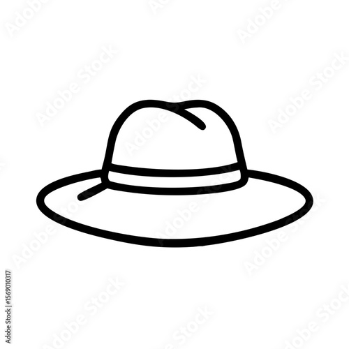 Outline of a straw hat in minimalist style on white background  