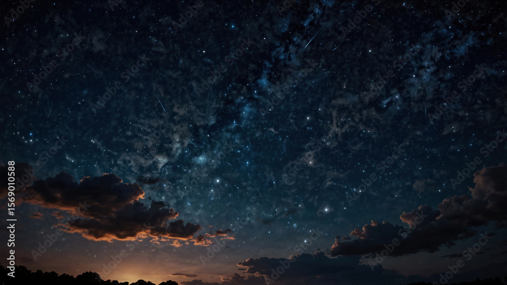 Fototapeta premium 山の向こうに見える星空、夜景