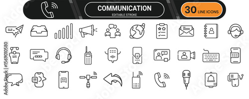Communication line icon set. Containing chat, call, message, discussion, talk, signal, exchange, feedback, connect and more. Editable stroke. Vector illustration.