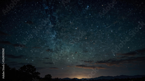 山の向こうに見える星空、夜景