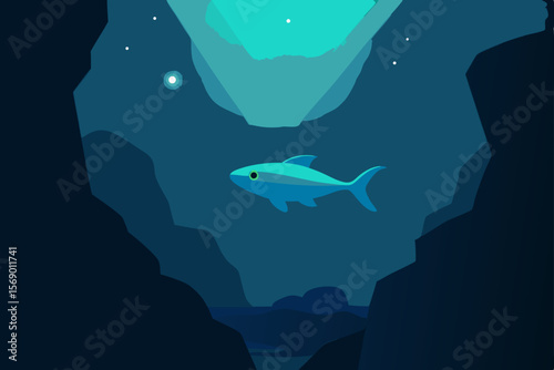 Global ocean communication shows a shark and fish swimming underwater