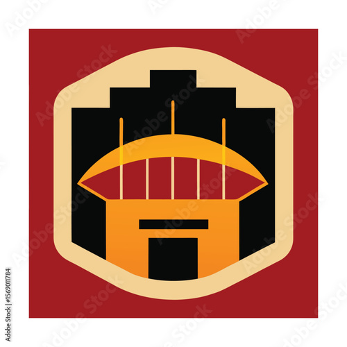 Stadium Icon with Rectangular Field in Flat Style