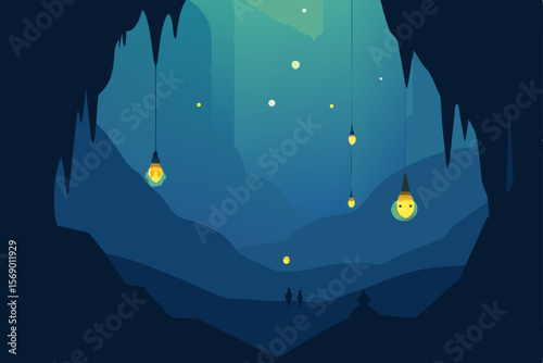 Mystical Grotto: Venture into a mesmerizing grotto illuminated by enchanting, hanging lights.