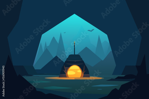Mysterious Cave Entrance A Digital Illustration of a Hidden, Enigmatic Place