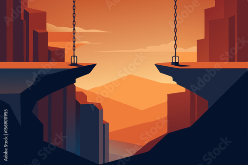 Suspended Path: An evocative illustration of a suspended path against a breathtaking landscape, a scene of adventurous challenges and the allure of unknown trails. 