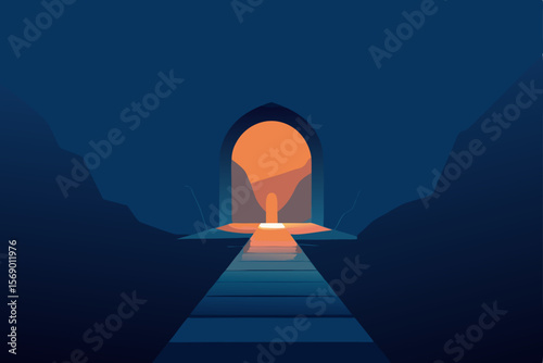 Gateway to Enlightenment: The vibrant illustration captures the dramatic essence of a doorway, illuminated by the radiant glow of hope and possibility.