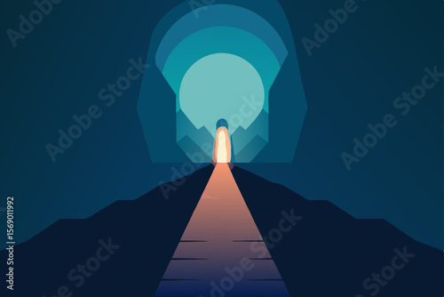 The Tunnel to Bright Future: An evocative illustration presents a tunnel bathed in gradient lighting, symbolizing the journey into the unknown. With a captivating sense of mystery and anticipation.