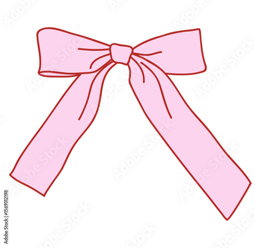 Decorative pink bow isolated on white. 1 September holiday for schoolgirl decoration element. Hair accessory design. Vector flat stock illustration. Not AI.