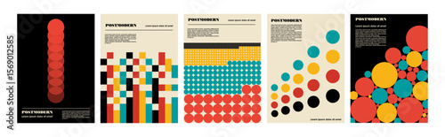 Artworks, posters inspired postmodern of vector abstract dynamic symbols with bold geometric shapes, useful for web background, poster art design, magazine front page, hi-tech print, cover artwork