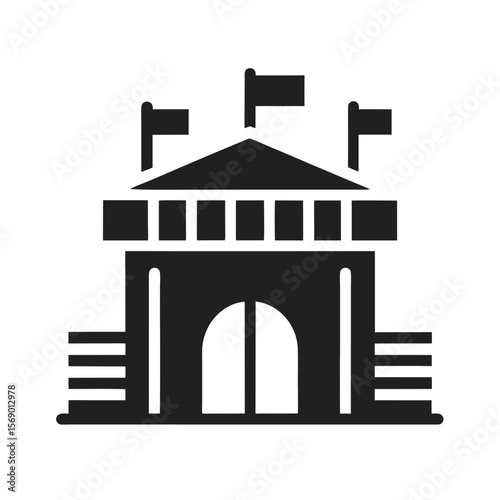 Stadium Entrance Icon with Ticket Booth Outline Style