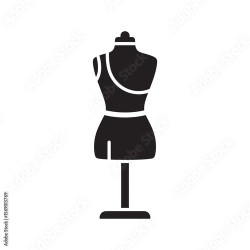 Fashion design mannequin icon for tailoring dressmaking and sewing studio representing haute couture dress form for custom clothing measurement vector solid glyph