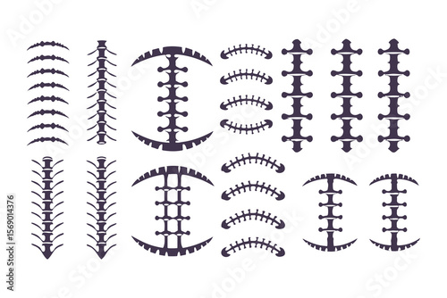 Football laces and stitches vector icon set. Graphic elements for American football design, sports logos, and apparel.