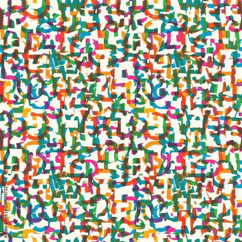 Vector seamless pattern colored background with simple, thick geometric font. Latin alphabet letters, numbers. Textile, fabric, wallpaper, wrapping paper, tile, t-shirt design. No ai