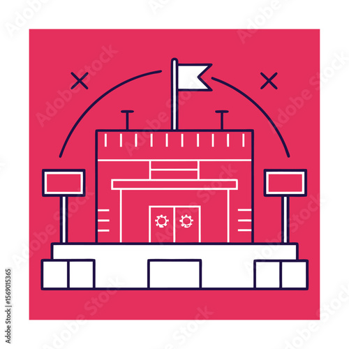 Sports Ground Outline with Scoreboard and Entrance