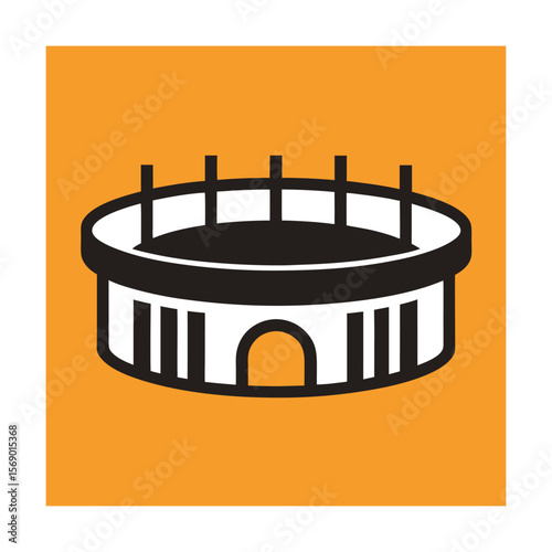 Flat Line Icon of Stadium with Shadow Effect Design