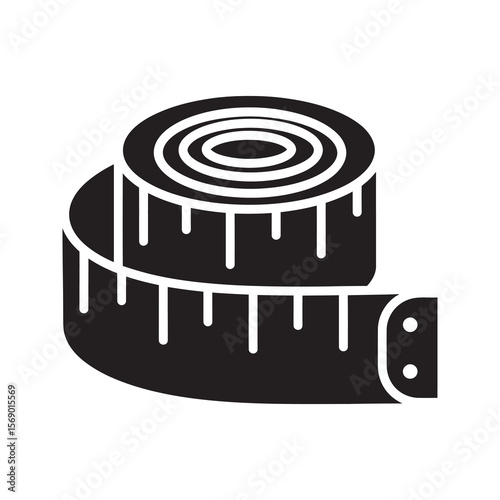 Rolled measuring tape icon for tailoring sewing and body measurement in fashion design or for construction and craft project length checking vector solid glyph