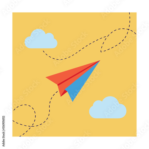 Colorful Paper Planes and Clouds Seamless Pattern