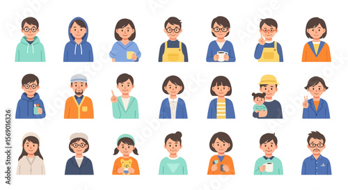 Diverse People Avatars: Cartoon Character Set