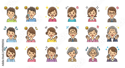Diverse People Emotions Cartoon Set: Joy, Idea, Surprise