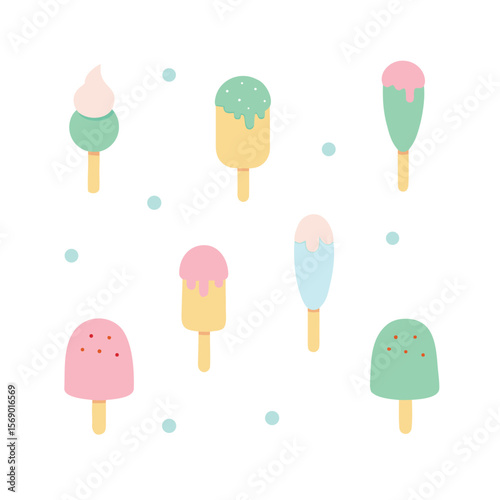 Hand Drawn Ice Cream and Popsicle Pattern in Soft Colors