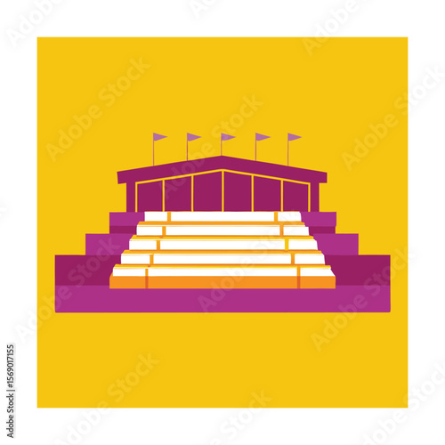 Flat Line Stadium Vector with Bleachers and Arena