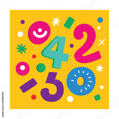 Bright Seamless Pattern with Doodle Numbers and Symbols