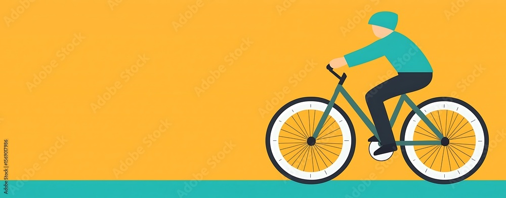 Fototapeta premium Illustration of Person Riding Bicycle Against Bright Yellow Background, emphasizing health and outdoor activity in a modern design style.