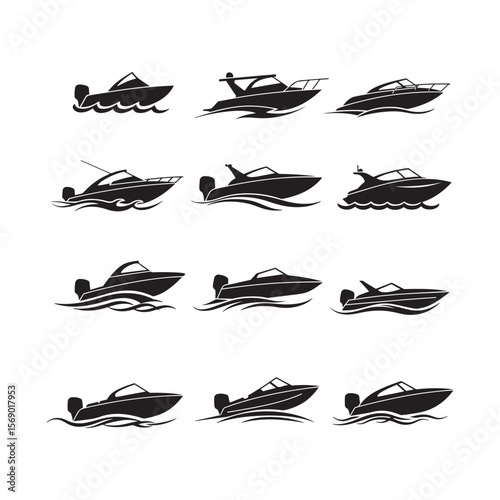 Black Boat Silhouettes Set on White Background vector