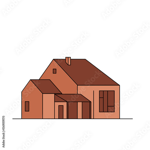 Simple brick house illustration in minimalist style  
