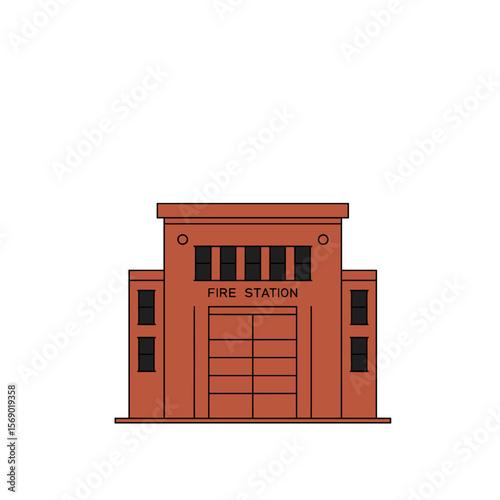 Fire station building in simple style with red brick color  