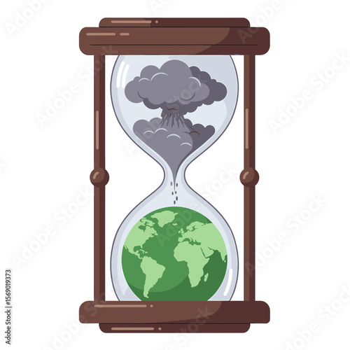 Hourglass with Earth showing pollution and environmental crisis  