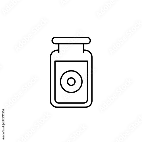Outline of a glass jar with lid and circular label design  
