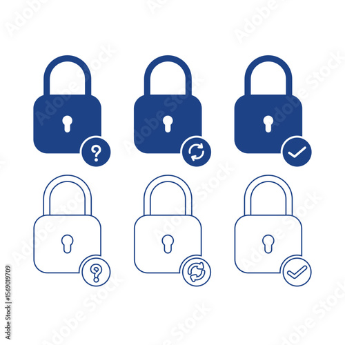 Forget, reset and success password set filled and line icon, padlock vector illustration