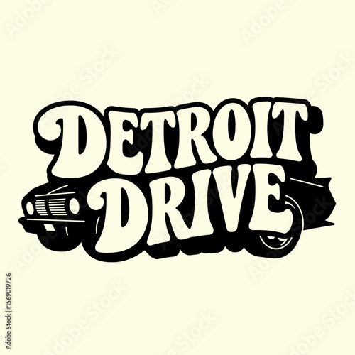 Vintage logo design for Detroit Drive with classic car illustration  