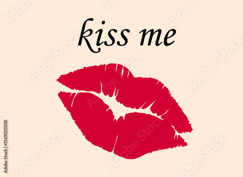 kiss me, my lips are red on a pink background,