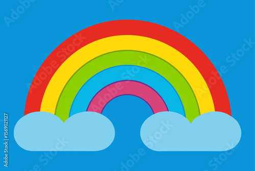 Vibrant Rainbow Arcing Over Fluffy Clouds A Colorful Illustration