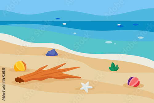 Serene Beach Scene Summer Vacation Paradise, Ocean Waves, Sandy Shores