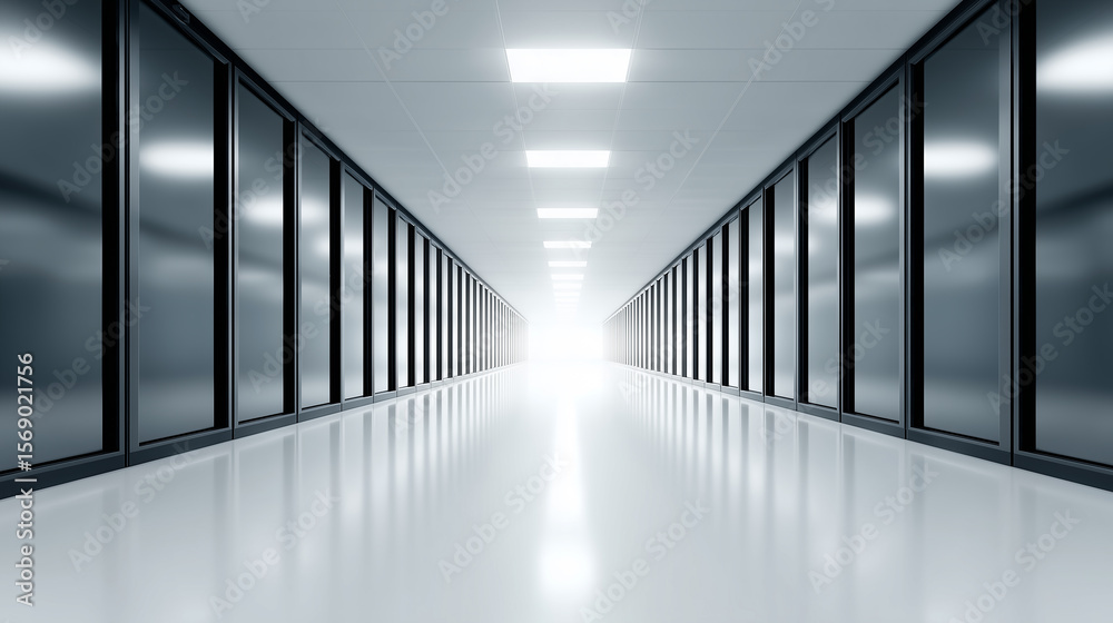Fototapeta premium Sterile Modern Server Room Corridor