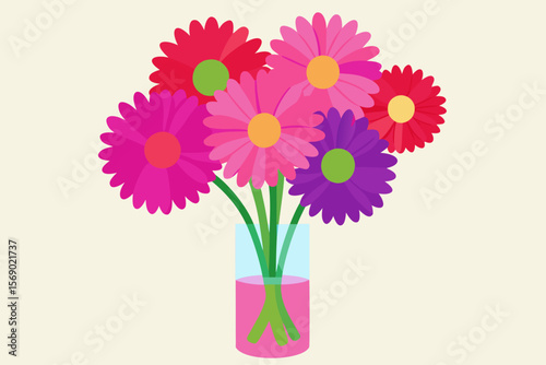 Vibrant Gerbera Daisies in a Glass Vase A Colorful Floral Arrangement