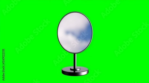 Reflecting on identity and perception with a simple oval mirror against a vibrant green background