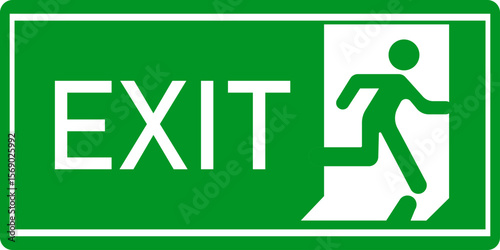 Emergency Exit Icon. Vector illustration of running man and exit door sign. Escape and evacuation symbol. Various exit sign isolated white background.Evacuation and relocation of people to safety.