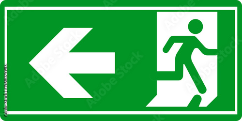 Emergency Exit Icon. Vector illustration of running man and exit door sign. Escape and evacuation symbol. Various exit sign isolated white background.Evacuation and relocation of people to safety.