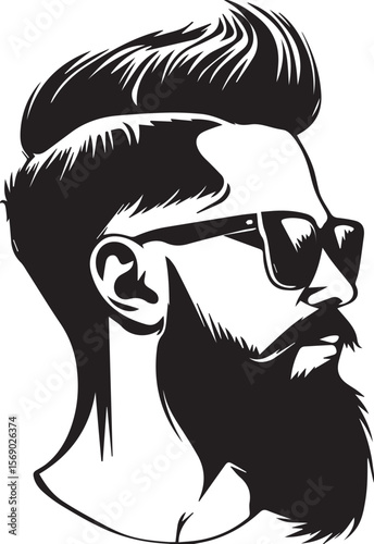 Print Hipster Man with Beard and Sunglasses