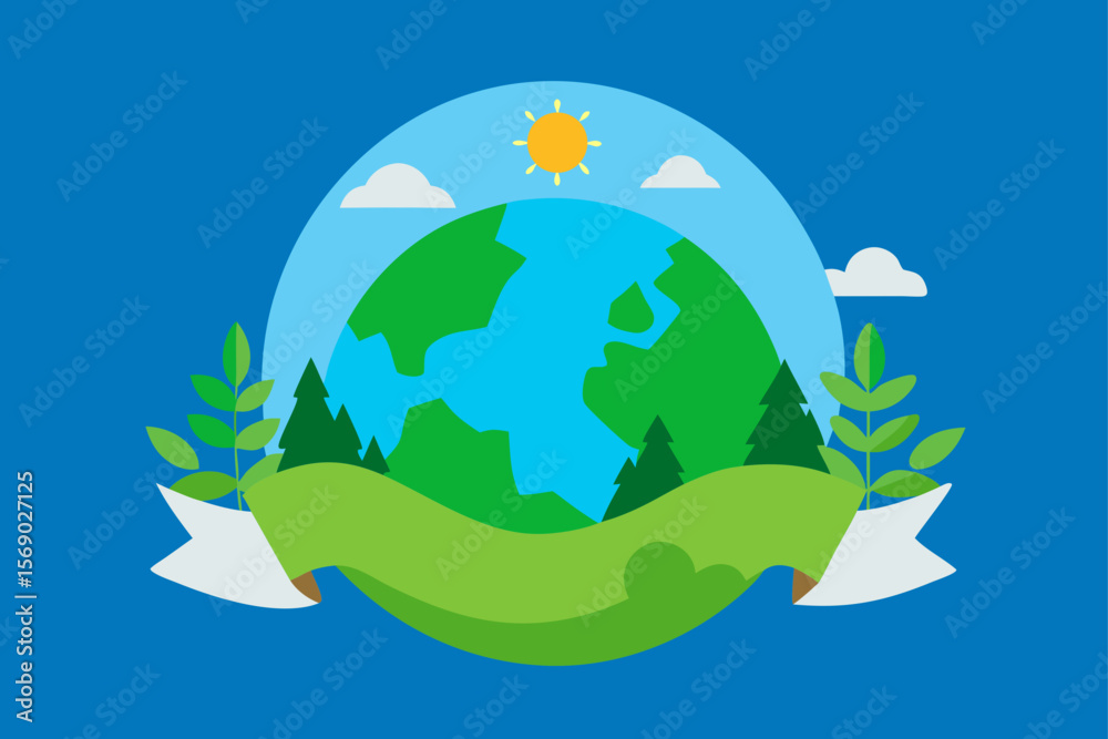 Naklejka premium Earth Globe Illustration On With Plants Copy Space
