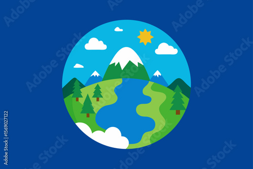 Earth Globe Illustration On With Plants Copy Space