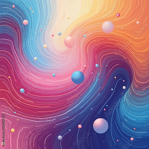 Colorful abstract background with glowing blue spiral lines and circles creating a dynamic wave pattern, perfect for technology and energy illustrations