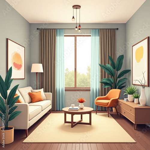 A modern living room interior featuring a comfortable sofa, contemporary furniture, and a stylish fireplace for luxurious home design