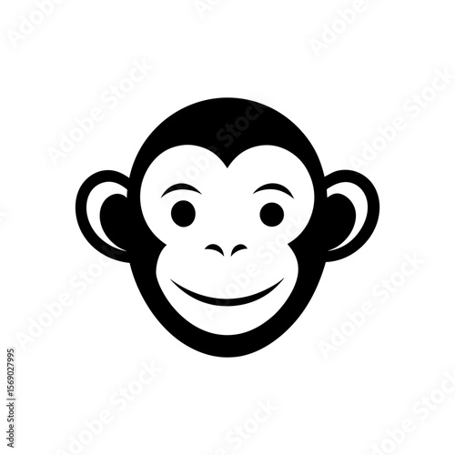 Minimalist playful monkey face logo design for kids brand fun game or learning theme
