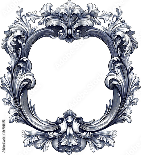 Elegant black floral frame with baroque-style ornament and vintage decorative swirls